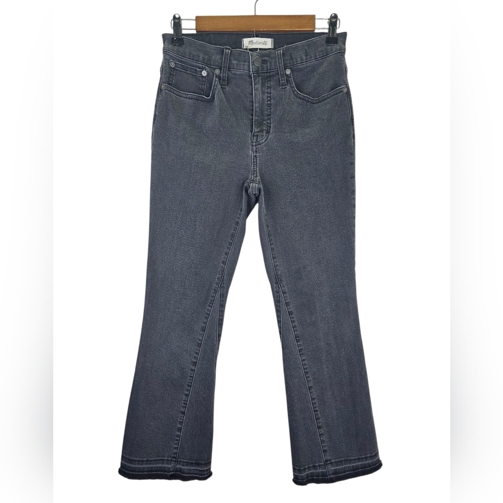 Madewell Cali Demi Boot Jeans Charcoal Gray High Rise Frayed Hem Size 26 Pants